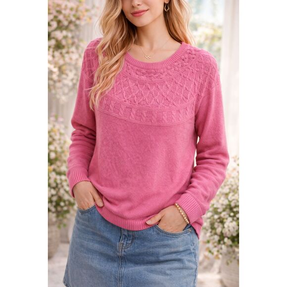 Talbots Sweaters - Talbots Hot Pink Cable Knit Sweater L Cotton Spring Layering Preppy Coquette